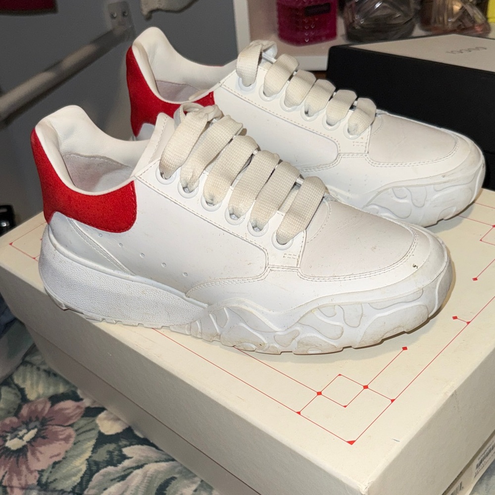 Alexander McQueen White Sneakers with Red Accents